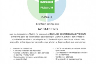 AZ Catering obtiene el certificado Eventsost PREMIUM en sostenibilidad para eventos