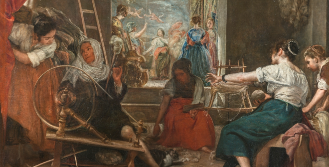 Las Hilanderas o la fábula de Aracne. Diego Rodríguez de Silva y Velázquez. Óleo sobre lienzo. 220 x 289 cm. 1655-1660. Museo Nacional de Prado, Madrid