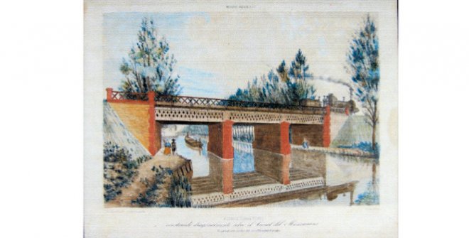 Vista general del puente ferroviario sobre el río Manzanares (1851). AHF, signatura: IG- 00866