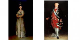 María Luisa en traje de corte / Carlos IV con uniforme de coronel de los Guardias de Corps. Cuadros de Francisco de Goya en el Palacio Real